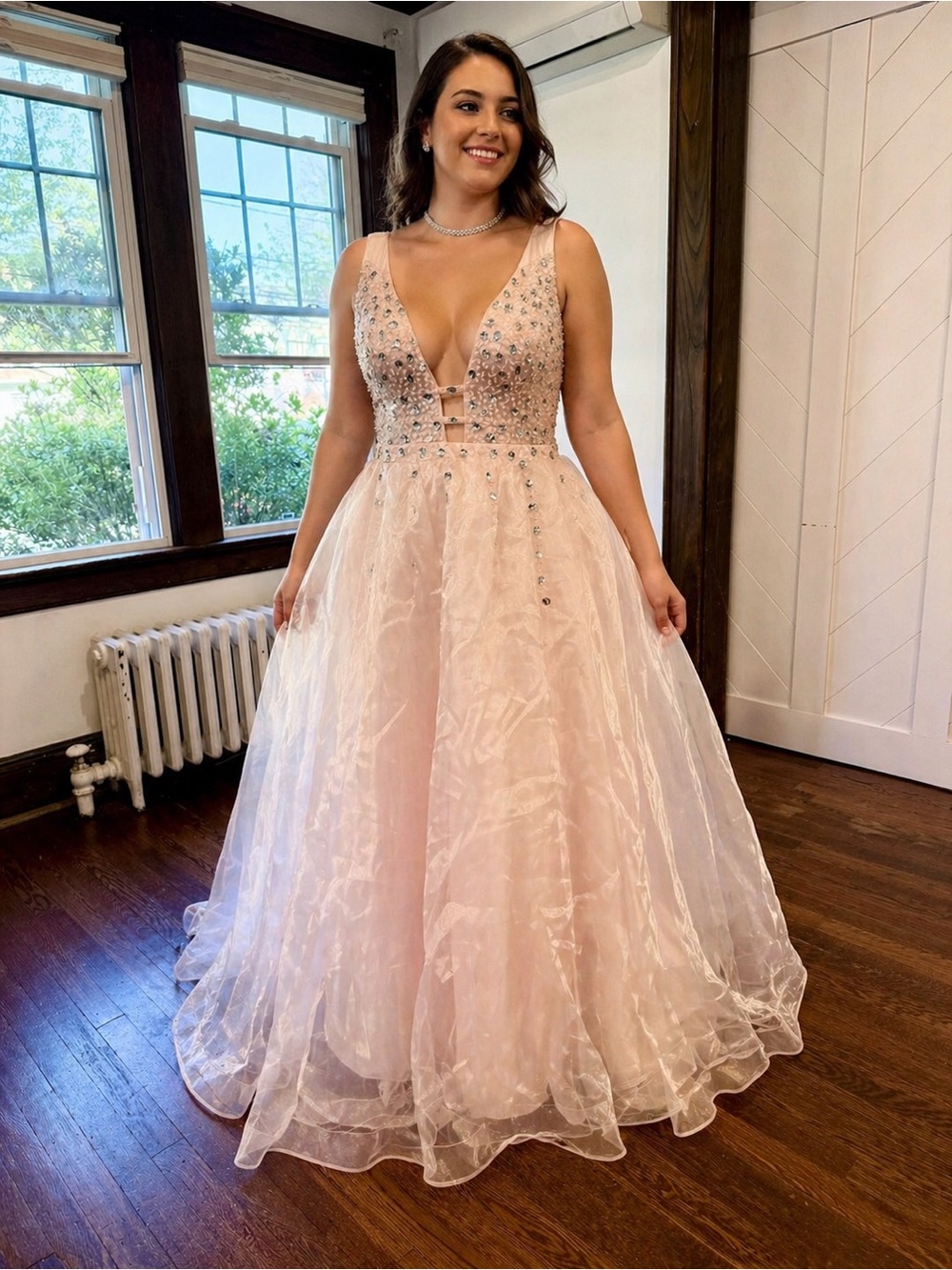 Blush Pink Shimmer Ball Gown Prom Dress Size 16 NWT